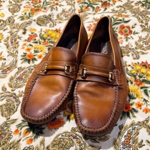Gorgeous Rosso Brunello Tan Leather Horse Bit Loafers Mens Drivers Size 42 / 9